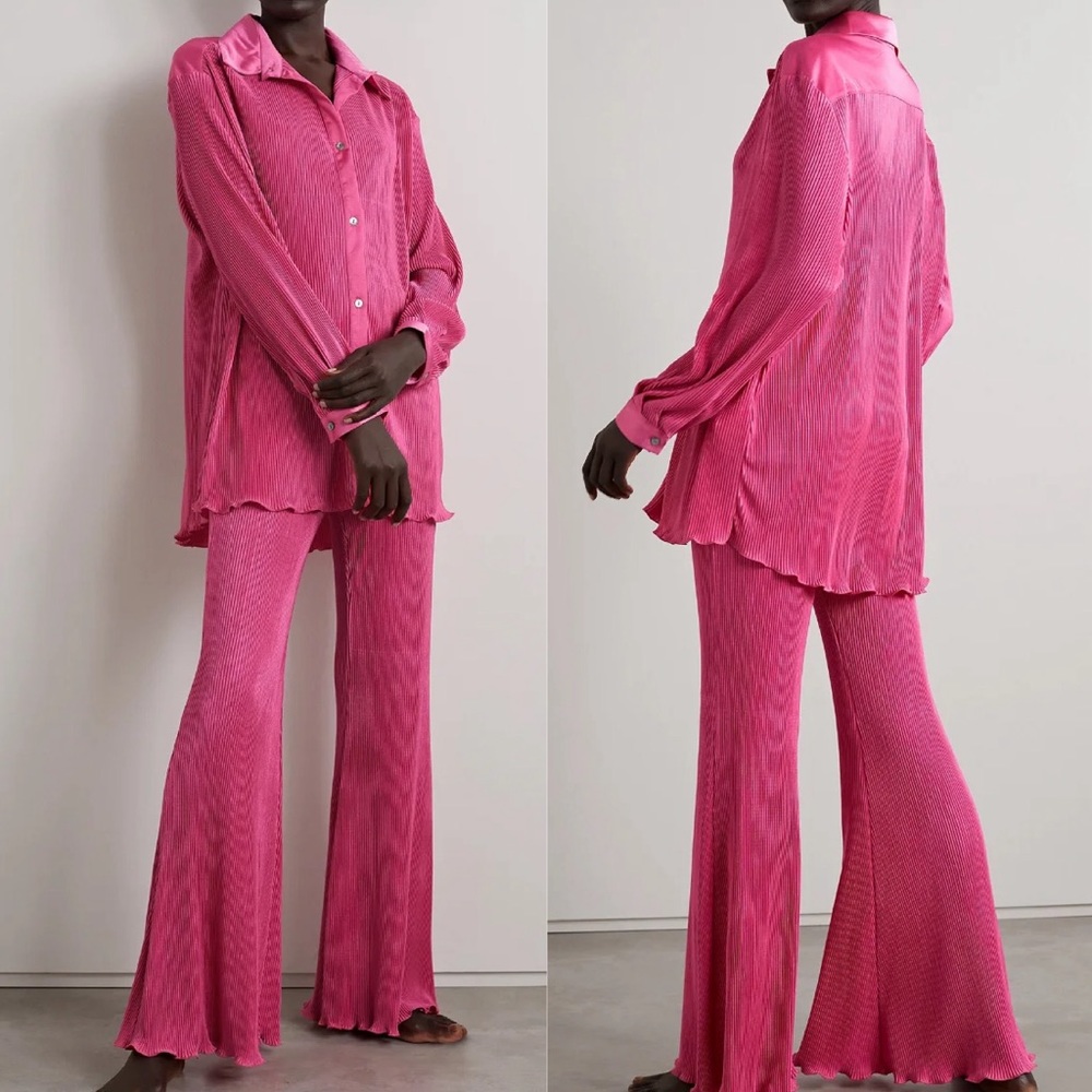 Sleeper origami plisse satin pajama set NWT
